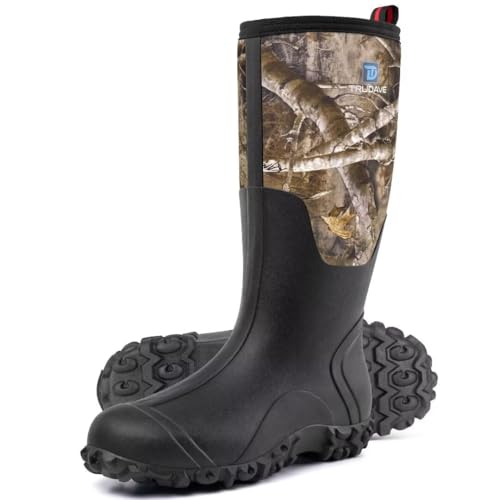 Image of Trudave Rubber Boots for Men with Steel Shank, Waterproof Insulated Reliable Rain Boots for Outdoor Work Hunting, Warm Dry 5mm Neoprene Anti-slip All-Season Mud Boots, Size 5-14