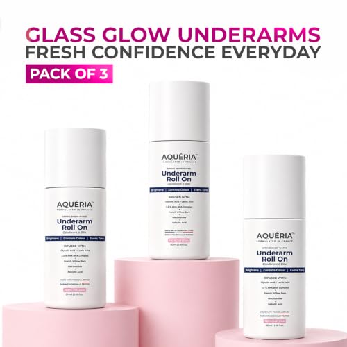Image of Aqueria Pack of 3 5.5% AHA BHA French Underarm Brightening Roll On | 48H Odour Control | Flora Fragrance with 2% Niacinamide | Multi Actives, Glycolic Acid, Lactic Acid | Prevents Odor, Kills Bacteria | Exfoliates, Reduces Pigmentation & Discoloration for Even-Toned Underarms | Brightens Skin & Exfoliates Underarm | Alcohol & Aluminium Free | Deodorant for Men & Women | (50ml x 3)