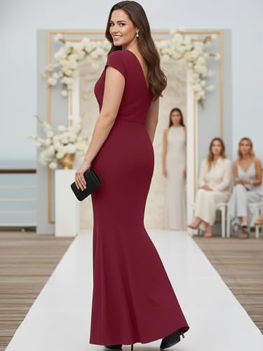 Image of KOH KOH Womens Long Cap Sleeve Fishtail Formal Evening Cocktail Maxi Dress