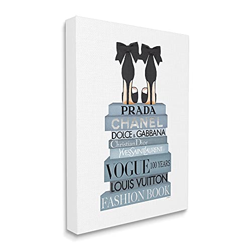 Image of 'Black Bow Shoes Tall Fashion Glam Bookstack'| Canvas Art | Stupell Industries | 30 x 40 Inches, Easy to Hang and Sturdy, Made in USA, by Amanda Greenwood