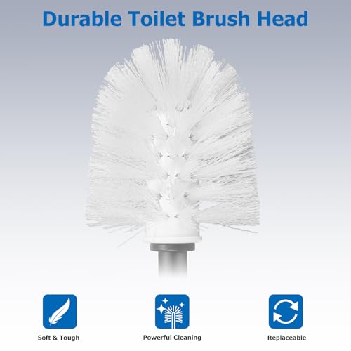 Image of Topsky Toilet Brush,2 Pack Compact Toilet Brush & Holder Set,Plastic Round Barrel Loo Brush with 2 Replacement Toilet Brush Head,Durable for Bathroom Toilet,Dark Gray