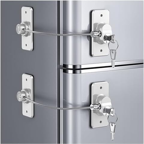2 Pack Refrigerator Door Lock with Adhesive, No Tools Required, Child Proof Fridge Door Lock for Kids and Pets, Self Adhesive Latch for Freezer, Cabinets, Drawers, Air Oven, Windows (Patent) Cover