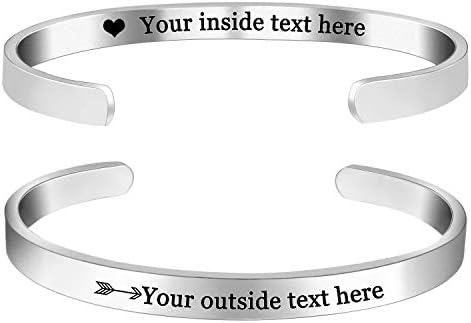 Amlion Personalized Bracelets for Women Mom,Engraved Custom Bracelets Cuff Inspirational Personalized Gifts for Women Girls-Double Side Engraved