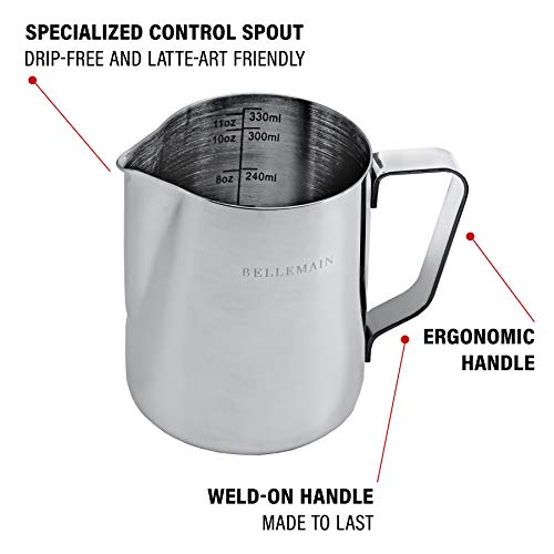 Bellemain Milk Frothing Pitcher 12 Oz | Espresso Steaming Pitcher, Small Milk Pitcher For Espresso Machine | Milk Frothing Cup, Stainless Steel Milk Frother Cup | Metal Pitcher For Steaming Milk #TOP4