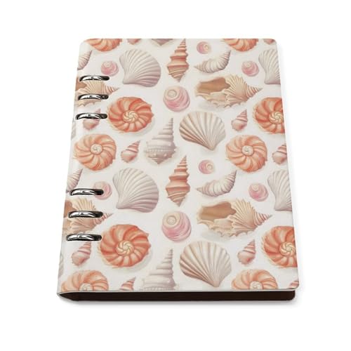 Carnet ligné A5 en cuir rechargeable avec couverture imprimé coquillage plage 90 pages