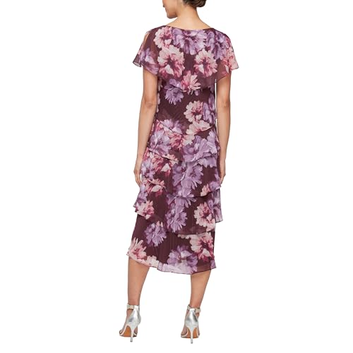 Image of S.L. Fashions Women's Floral Tiered Spring /Summer Wedding Guest, Cocktail Dress, Special Occasion (Plus Size)