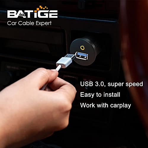 BATIGE USB 3.0 & 3.5mm Car Mount Flush Cable, 3ft