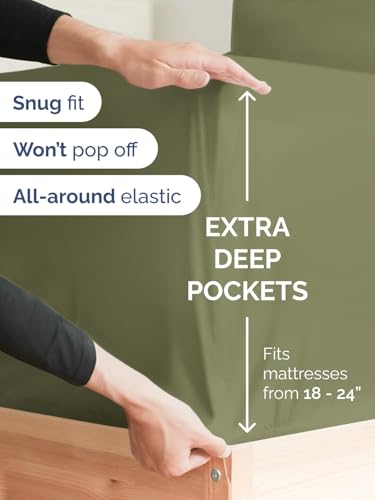Image of Extra Deep Full Fitted Sheet - Single Fitted Sheet Only - Sage Green | Easily Fits 18 inch to 24 inch Mattress, Soft, Wrinkle Free, Breathable & Comfy, Extra Deep Pockets Hotel Luxury Fitted Sheet