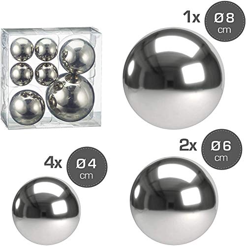 Cepewa 7er Set Style Deko Kugeln in 3 Größen Sortiert Silber Teichkugeln Metallkugeln Gartenkugeln