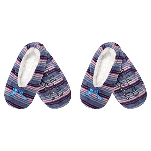 Image of BambooMN Women's Stripe Patterned Non-Slip Lined Travel Home Slippers - 2 Pairs