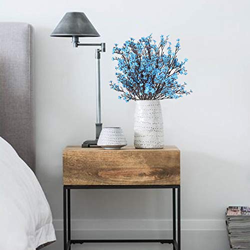 Nahuaa 4Pcs Blue Babys Breath Artificial Flowers Fake Silk Real Touch Floral Bouquet Home Office Farmhouse Wedding Centerpiece Arrangements Decor For Vase #TOP1