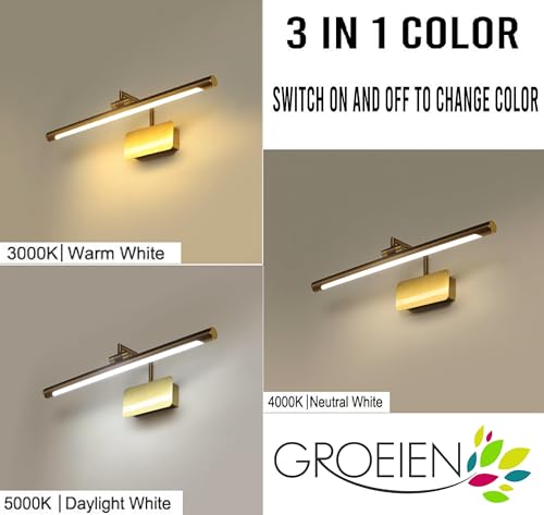 Image of Groeien Pack of 2 | 12 WATT LED 3 Color Golden Body Picture Photo Frame /Mirror Bathroom Wall Light with Adjustable Head(Warm+Natural+Coolwhite) (50CM)