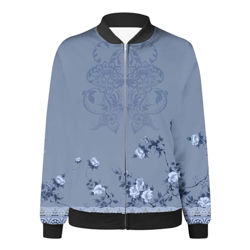 Womens Bomber Jacket Lightweight Long Sleeve Coat Casual Zip Up Jacket - image 3