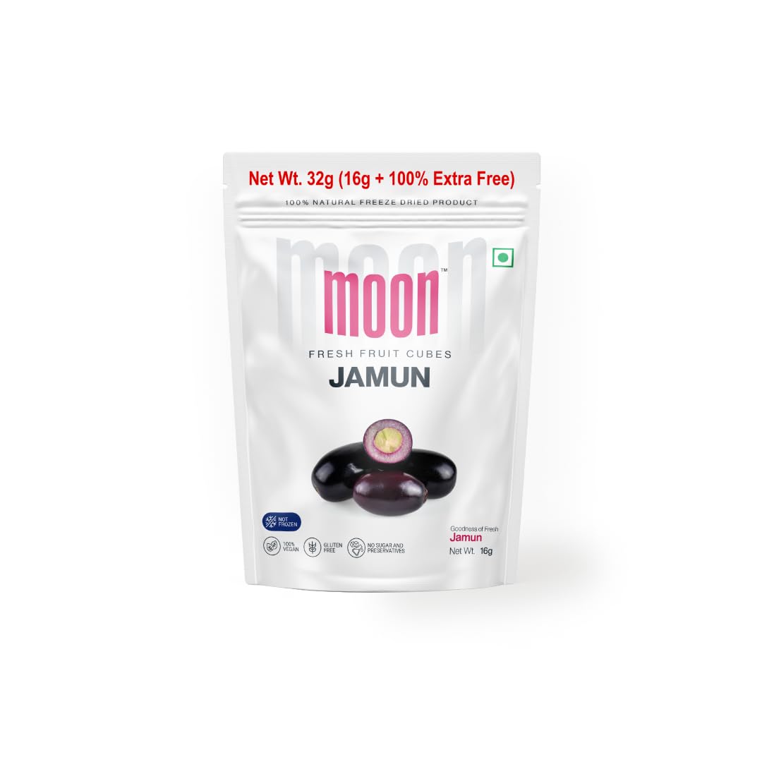 Moon Freeze Dried Jamun Cubes | Healthy Jamun Snack | 100% Natural, Vegan, No Preservatives, No Added Sugar Gluten Free Snack for Kids and Adults | (16Gm) Pack of 1