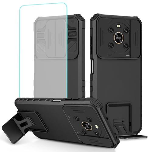 Tothedu Case for Honor X9 4G/X9 5G/Honor X30/Honor Magic4 Lite Case with Tempered Glass Screen Protector and Slide Camera Cover, Heavy Duty Kickstand Slim Protective Phone Cover for Honor X9 Black