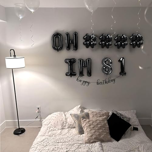 Image of Oh I'm 81! Latex Balloons 16 Inch Black Hallo Eighty One Cheers to 81 Years Old Theme Decor for Man Woman Happy 81st Birthday Party Photo Studio Prop Flag Decorations Favors Supplies