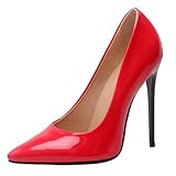  MISSUIT Damen Stiletto Pumps Lack Spitze High Heels 12cm Absatz(Rot,43)