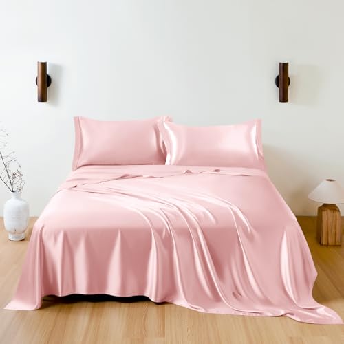 THXSILK 100% Mulberry Silk Sheet Set Queen Pink