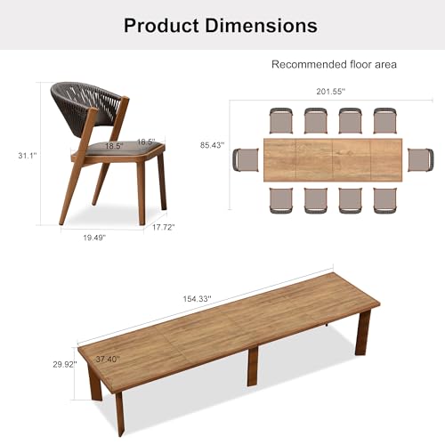 Image of PURPLE LEAF Outdoor Dining Set for 12 with HPL Table and Chairs Deep Teak
