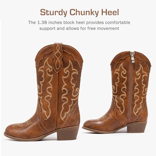 LAURMOSA Cowgirl Boots for Girls Western Kids Brown Dress Cowgirl Boots Cowboy Shoes Size 5 Ponited Toe Big Girls Cowboy Embroidered Horseback Riding Party Shoes(L1052Brown 5) by LAURMOSA - Used condition - Image 5