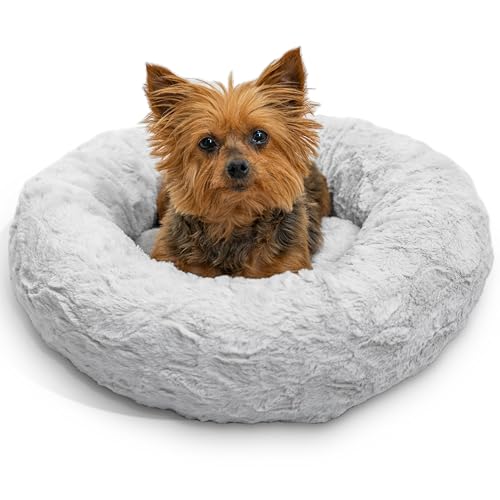 Image of Best Friends by Sheri The Original Calming Donut Dog Bed for Extra-Small Dogs up to 10 lbs, Lux Faux Fur, Gray, 18 inch x 18 inch
