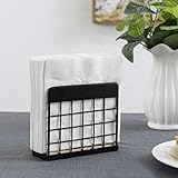 MyGift Modern Napkin Holder for Table, Black Metal Wire Grid Pattern and Rustic Burnt Wood Base...