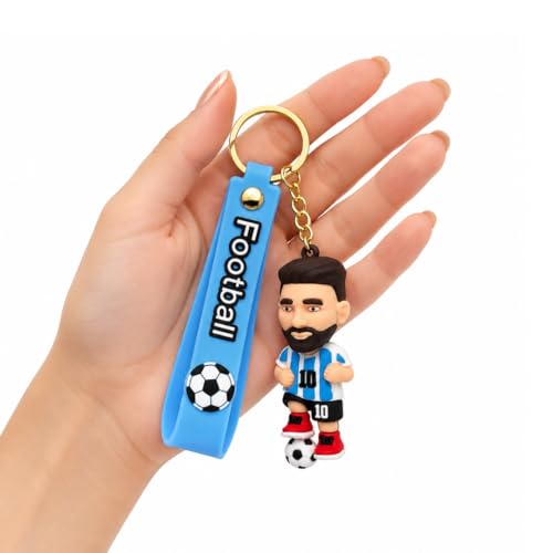 Image of Wanna Party Football Jersey Player Key Chain with Soccer Ball Charm, Blue Striped Sports Keyring for Bags, Backpacks, Keys, Birthday Return Gifts, Party Favors & Loot Bag Fillers - 1 Pc