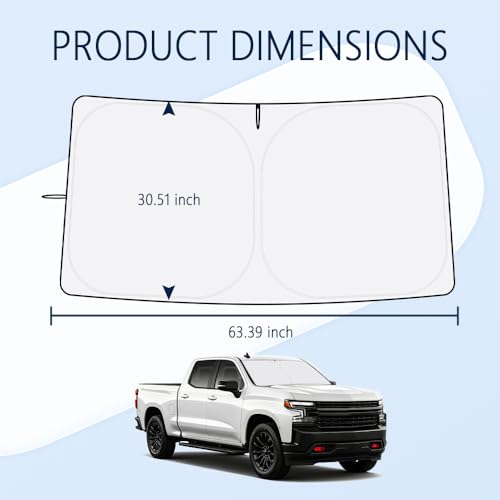Image of Car Windshield Sun Shade Compatible with Chevrolet 2019-2026 Silverado 1500,Oxford Cloth Sun Shade for Car Windshield with Foldable Design,Windshields Cover Suns Shades with Storage Bag