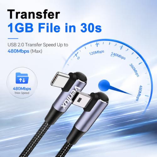 Image of Verilux USB C to Mini USB Cable 90 Degree Right Angle Connector
