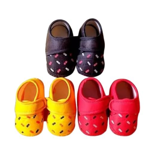 New Unisex Baby Newborn Booties Kids First Walking Shoes Sandals with Anti Slip SoleToe to Heel Multicolor Pack of 3 Combo-image-35