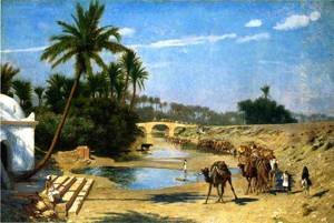 Peinture à l'huile reproduction Landscape Caravan Jean-Léon Gérôme toile 20x24