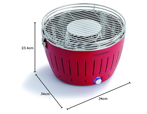 LotusGrill Starter-Set Classic 1x Grill Feuerrot mit USB-Anschluß, 1x Buchenholzkohle 2,5 kg, 1x Brennpaste 200ml, 1x Würstchenzange (Farbe nach Vorrat), 1x Transport-Tragetasche