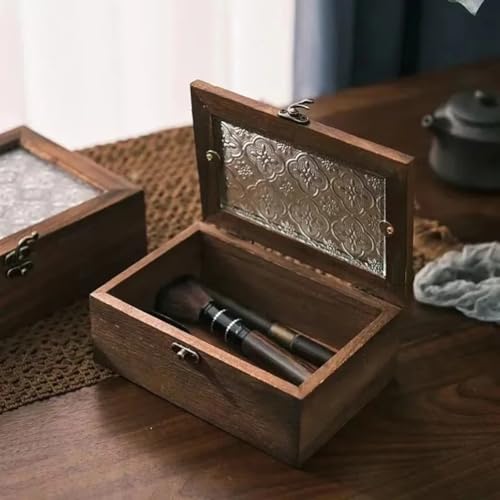 Catálogo para Comprar On-line Cajas de madera parisina . 41 TreasureCave Caja de almacenamiento de madera clásica con tapa de vidrio, estilo nórdico y retro, 18*12*7cm, para joyas, cosméticos y almacenamiento