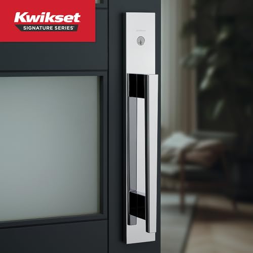 Image of Kwikset Caerus French Double Entry Door and Dummy Handleset Bundle, Polished Chrome, Exterior with Interior Reversible Handle, SmartKey Re-Key Security, with KwikSlide Technology
