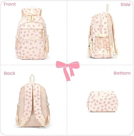 Coquette Bow Backpack, 3pcs Set Bow Backpack For Girls, Cute Aesthetic with Built-in Organizer Pink Bows Backpacks (Pink)4
