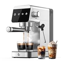AMZCHEF Macchina per caffè espresso 20 bar con indicatore LED Home 2 in 1 con serbatoio rimovibile da 1,2 l, per regali domestici, compatta in acciaio inox, 1350 W