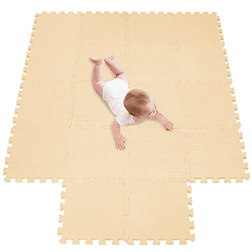 Image of meiqicool Foam Play Mat Thick Soft EVA Interlocking Foam Floor Mats Children Yoga Exercise Multi Jigsaw Puzzle Blocking Board Kids Playmats Play Beige 18 Piece J