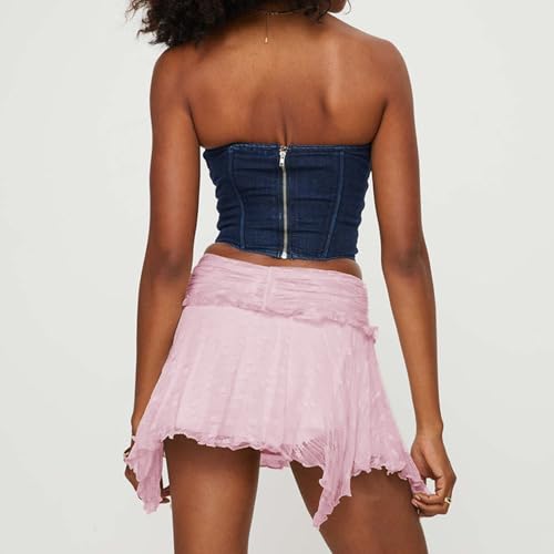 Lace Mini Skirts for Women Y2k Girls Low Rise Ruffle Hem Asymmetrical Layered Short Skirt Flowy Fairy Party Skirt4