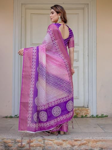 Image of ALMAARI FASHION Floral Printed Cotton Saree for Women with Handloom Zari Weave, Traditional Lightweight Ethnic Saree for Wedding Festive Office Party with Blouse Piece (LINEN 81-90 SH)