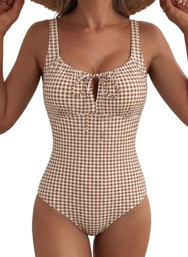 Image of Aleumdr Womens Textured One Piece Swimsuit Tummy Control Bathing Suit Tie Knot Cutout Swimwear