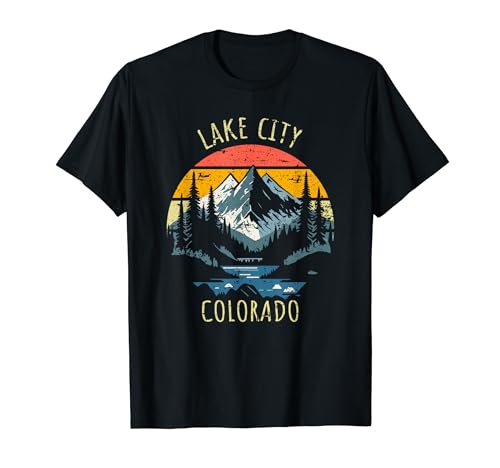 Lake City, Colorado, USA, design retrò in stile vintage con montagna Maglietta
