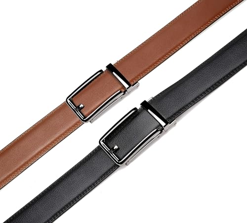 Image of CHAOREN Click Belts for Men 2 Pack - 1 3 /8 inch Leather Ratchet Belt | Trim to Fit, Gift Box, Micro-adjustable, Scratch Resistant Buckle, Formal Suits, Dress Pants, Casual Jeans, Golf