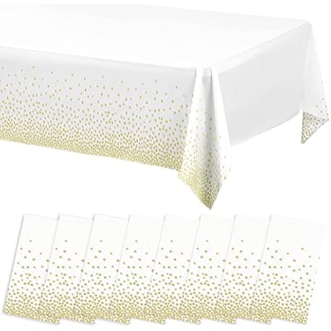8er Pack Gold Party Tischdecke Dot Tischdecken 54" x 108" Einweg Rechteck Kunststoff Tischdecken wasserdichte Tischdecken Dot Konfetti Tischdecken für Party Picknick Geburtstag Cover