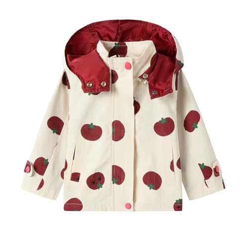 Mud Kingdom Girls Hooded Jacket Cartoon Tomato Prints Full Zipper Cotton Outerwear Top