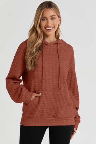 Image of SHEWIN Women Fall Waffle Hoodies Pullover Tops Hooded Sweatshirt