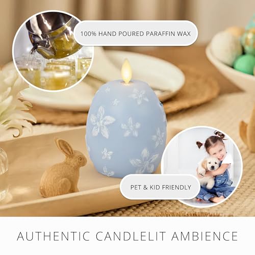 Image of Luminara Flameless Candle Crystal Beads Glitter Sphere, Unscented Real Wax LED Candle, Timer, Holiday Decoration Centerpiece (Cashmere Blue Floral)