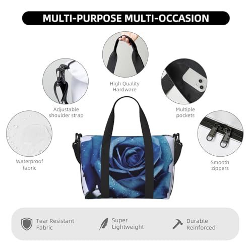 Travel Duffel Bag for Women, Large Shoulder Weekender Overnight Bag, Sport Gym Bag for Men, Carry On Tote Bags, blue rose blooms Luggage Bag for Travel Essentials4