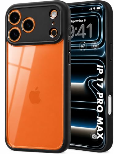 Image of VONZEE Clear Transparent Back Cover Case for iPhone 17 Pro Max with Camera Protection Anti Yellow Slim Fit Anti-Fingerprint & Lightweight Protective Cover-Black