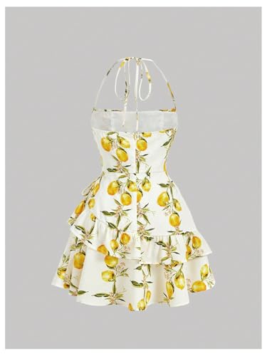 Image of Floerns Women's Floral Halter Ruffle Tiered Cute Summer Mini Dress Milkmaid Vacation Sundress