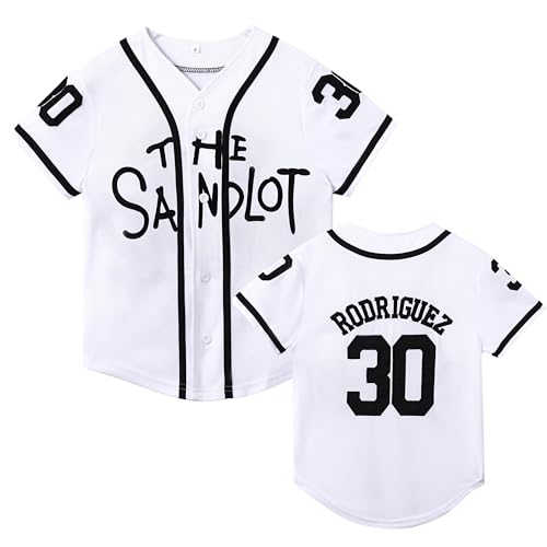 Kids Baseball Jersey The Sandlot Benny The Jet Rodriguez #30 Movie Stitched Baseball Shirt for Boys Girls White 4 Years